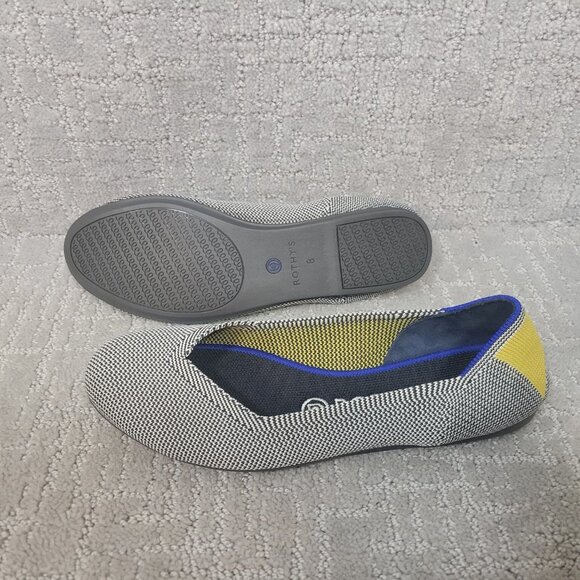 Rothy's The Flat Womens US 8 Shale Ribbon Yellow Stripe Round Toe Ballet Shoes - Picture 2 of 12